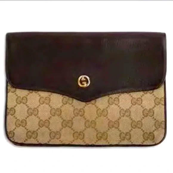 GUCCI SUEDE AND LOGO CANVAS CLUTCH VINTAGE AUTHENTIC - Picture 1 of 8
